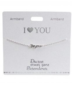 Armband mit Schriftzug "I (Herz) you", versilbert