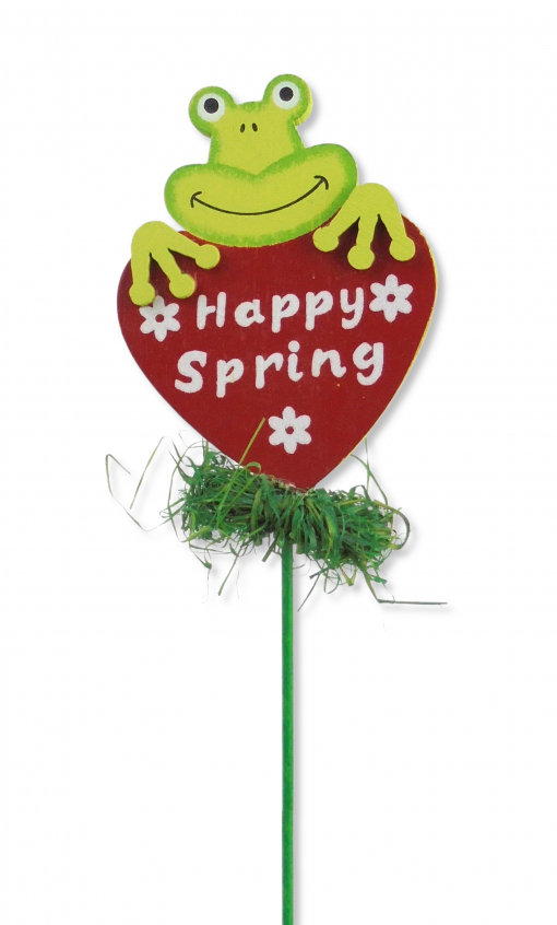 Blumentopfstecker - Frosch "Happy Spring" auf Herz