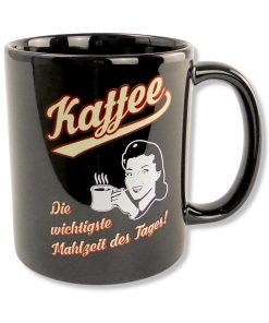 Rahmenlos Tasse in schwarz mit Spruch "Kaffee"