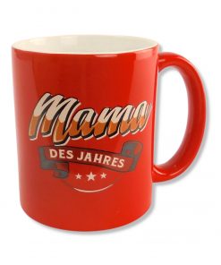 Rahmenlos Tasse in rot mit Spruch "Mama des Jahres"