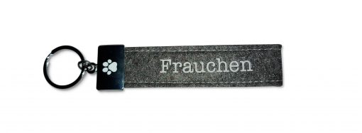 Schlaufen Schlüsselanhänger "Glücksfilz - Frauchen" mit Metallabschluss