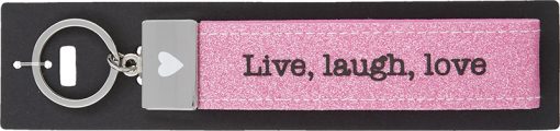 Glücksfilz Anhänger glitzernd in rosa "live, laugh, love"