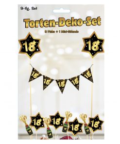 9 tlg. Torten-Deko-Set "Sterne" zum 18. Geburtstag in schwarz/gold