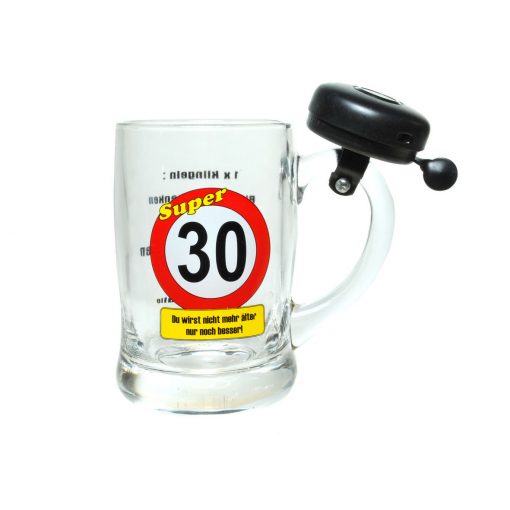 Bierseidel/Bierkrug mit Klingel "30. Geburtstag"
