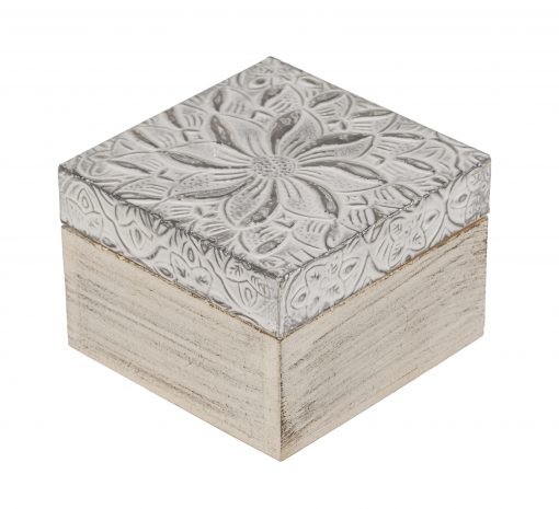 Holzbox mit silbernen Dekor, 2er Set, klein
