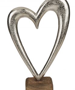 Silbernes Metall-Herz auf einem Holz-Standfuß, 3 verschiedene Größen