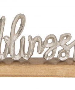 Silberner Metall-Schriftzug "Lieblingsplatz" auf Holz-Standfuß