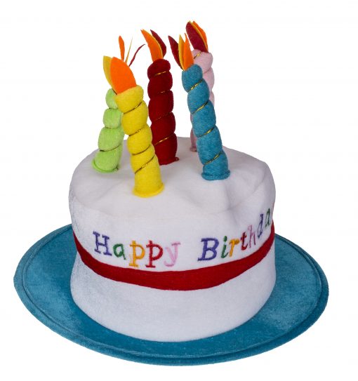 Plüsch-Geburtstagshut "Happy Birthday" mit 5 Kerzen