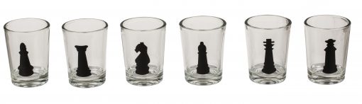 Trinkspiel "Schach" aus Glas, schwarze Spielfiguren