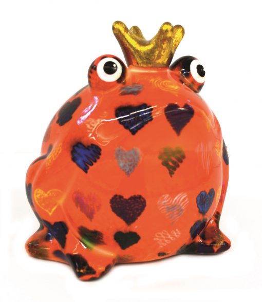 Pomme-Pidou Spardose "Frosch Freddy" Hearts, Orange-Rot