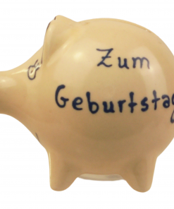 Handgemachtes Sparschwein mit Wunschnamen/Wunschtext (8 cm, Ammerland-Beige)