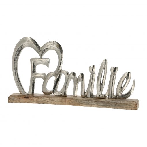 Schriftzug "Familie" aus Aluminium mit Standfuß