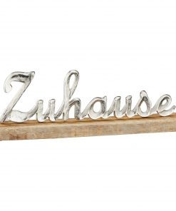 Schriftzug "Zuhause" aus Alu mit Holzsockel