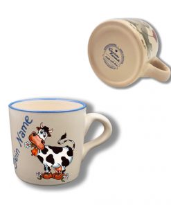Handgemachte Tasse mit Kuh-Motiv und Wunschname