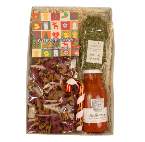 Nudelwelt Geschenk-Set „Weihnachts-Nudeln, Pesto alla Genovese und Pasta Sauce Mediterranea“