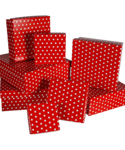 Geschenkkartonage in rot mit weißen Punkten