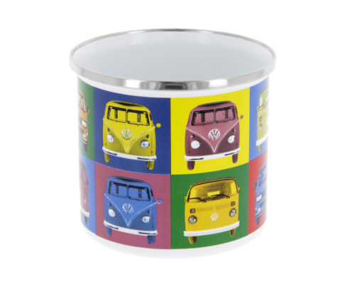 VW T1 Bus Emaille Tasse - Multicolor in verschiedenen Blickwinkeln