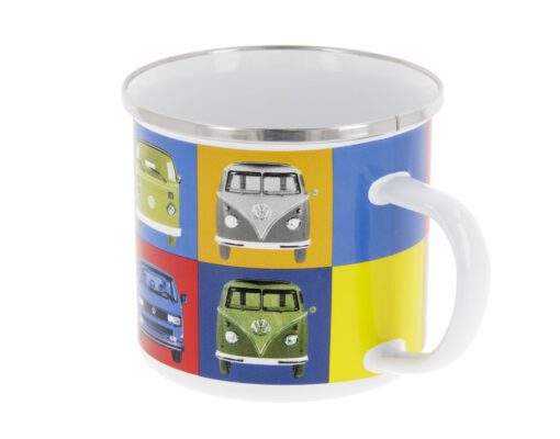 VW T1 Bus Emaille Tasse - Multicolor in verschiedenen Blickwinkeln