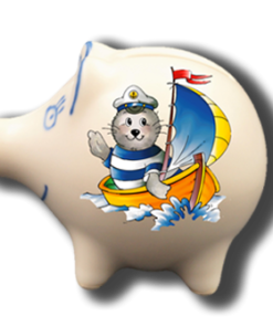 Handgemachtes Sparschwein Seehund "Boot"