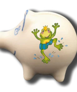 Handgemachtes Sparschwein Frosch (8 cm), mit Wunschnamen/Wunschtext