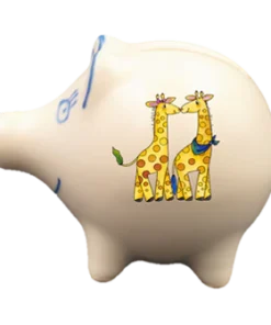 Handgemachtes Sparschwein Giraffen (8 cm), mit Wunschnamen/Wunschtext